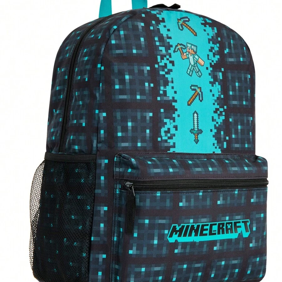 Minecraft Backpack Gaming Rucksack School Bag Creeper Daypack Travel Days Out PE Sports Gamer Gift - Blue - View 1
