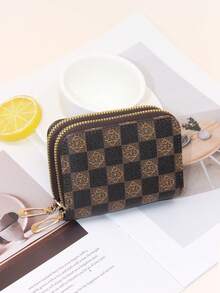 时尚印花双拉链大容量卡槽女士钱包/零钱包圣诞礼物感恩节复古女士礼物 - 棕色 - 查看 3