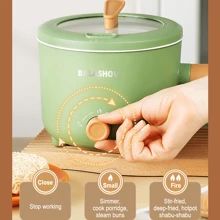 Mini olla eléctrica con rejilla de vapor de acero inoxidable, olla antiadherente portátil, ramen de cocción rápida, adecuada para cocinar fideos, fideos, filetes, gachas, olla eléctrica, etc. - Enchufe EU Tipo F(220-240V) - Ver 6
