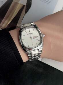 1 pièce Montre-bracelet étanche en acier inoxydable pour homme, cadran blanc/vert/noir, mouvement à quartz, style décontracté et d'affaires, grand cadran de haute qualité, convient pour les réunions, le travail, les cadeaux