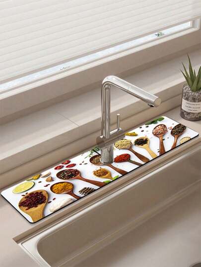 1pc Condiment Pattern Sink Faucet Water Pad, Diatom Ooze Faucet Absorbent Pad,Kitchen Bathroom Sink And Countertop Drain Pad, Diatomite Washing Basin, Cuttable, American Currency Vintage Quick Dry Pad, Beautify Countertop Decoration