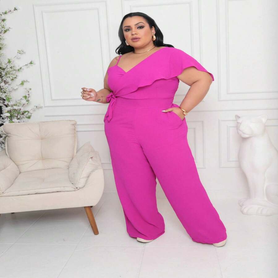 Emerald Plus Size Jumpsuit - 玫瑰紅 - 查看 1