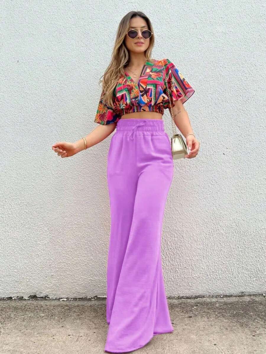 Duna Women's Wide Leg Pants Without Slits - 淡紫色 - 查看 1