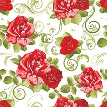 Red Roses Green Leaves Floral Flowers Adhesive Wallpaper SSFL024 - Đỏ - Xem 3