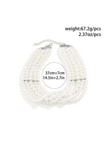 juran 1 件时尚大气多层夸张仿珍珠锁骨项链，不对称串珠吊坠项链，女士婚礼珠宝和节日礼物 - 白色 - 查看 3