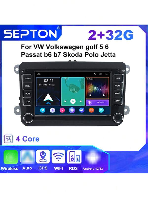 SEPTON 1pc SPETON 2Din 7inch Car Radio Screen Android Auto For VW Golf Touran Polo Tiguan Jetta Passat B5 B7 B6 CC Skoda Jetta Universal Smart Car Systems Multimedia Carplay Wifi GPS 4G Navigation