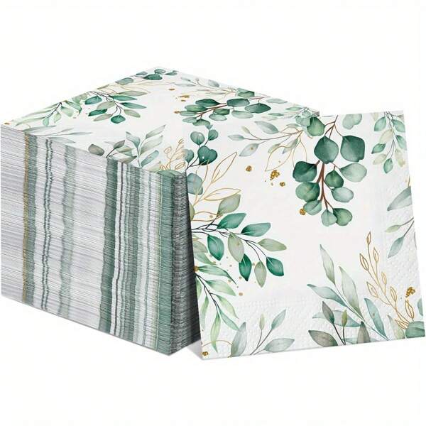 100 Pcs Eucalyptus Napkins 2 Ply Disposable Eucalyptus Leaf Paper Green Leaves Guest Towels Cocktail Napkins Greenery Paper Napkins For Home Party Birthday  Shower (6.5 X 6.5 Inch Folded)