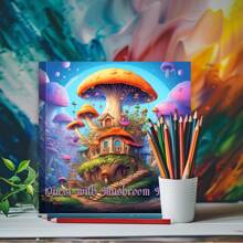 Purple Mushroom House Coloring Book - 1pc 25 Unique Pages, Upgraded Thick Paper, Decompressing Coloring Book, Improves Creativity And Concentration, Ideal For Halloween And Christmas Gifts Back To School