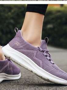 Zapatos de tenis informales y cómodos de suela gruesa para mujer, para correr zapatos de malla transpirable, para caminar adecuados zapatos para trotar, casuales deportivos zapatos para mujer, de diseño hueco deportivos zapatos de malla, transpirables, modernos, resistentes al desgaste, livianos, cómodos y suaves, deportivos calzado modernos, livianos e informales, transpirable, resistente al desgaste y antideslizante, con cojín de aire suela gruesa y altura ajustable con cordones, adecuado para correr, ir de compras, caminar, entrenar y trabajar al aire libre - Lila Púrpura - Ver 6