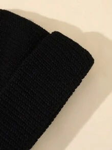婴儿简约纯黑色针织帽 - 黑色 - 查看 3