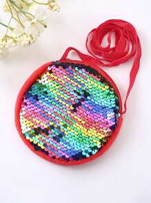 1pc Kids Cartoon Crossbody Bag, Fashion Princess Girls Plush Sequin One Shoulder Bags