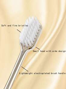 1pc Random Color Toothbrush, 19.7cm Plastic Gold Handle Soft Toothbrush, For Adults Home Bathroom Decor Fall Decor Back To School - Multicolor - View 6