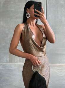 Robe de cocktail moulante élégante avec dos nu et décolleté en V pour femmes, robe de soirée semi-formelle pour anniversaire, invité de mariage, remise de diplôme, dîner, bal des finissants