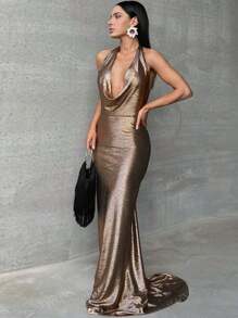 Robe de cocktail moulante élégante avec dos nu et décolleté en V pour femmes, robe de soirée semi-formelle pour anniversaire, invité de mariage, remise de diplôme, dîner, bal des finissants