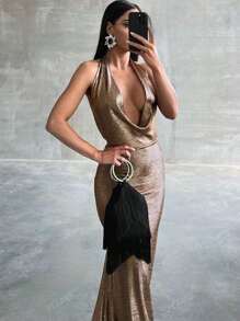 Robe de cocktail moulante élégante avec dos nu et décolleté en V pour femmes, robe de soirée semi-formelle pour anniversaire, invité de mariage, remise de diplôme, dîner, bal des finissants
