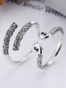 Nhẫn đôi bạc Sterling 925 màu đen huyền thoại Wukong, nhẫn vàng, nhẫn cổ điển sáng tạo có thể điều chỉnh, quà tặng hoàn hảo cho cặp đôi/chị em gái/quà kỷ niệm - Bạc - Xem 12