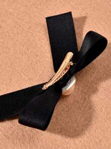 1 对法式黑色仿珍珠蝴蝶结发夹，适合青少年 - 1對 - 查看 4