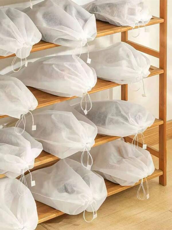 50pcs Set 32 X 48 X 0.1 CM Non-Woven Fabric Shoe Storage Bag, Minimalist White Drawstring Dust-Proof Travel Shoe Bag For Travel