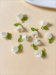 10pcs Pearl, Lily Of The Valley & Plum Flower With 3D Leaf Decorative Beads For Bracelet, Keychain & Pendant DIY Valentines