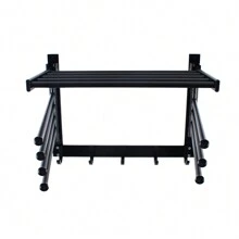 Laundry Clothes Drying Rack - Wall Mounted Swivel Towel Rack - With Hooks And Swing Arms - Space Saver In Laundry Room And Bathroom - Space Aluminum - Black - View 7