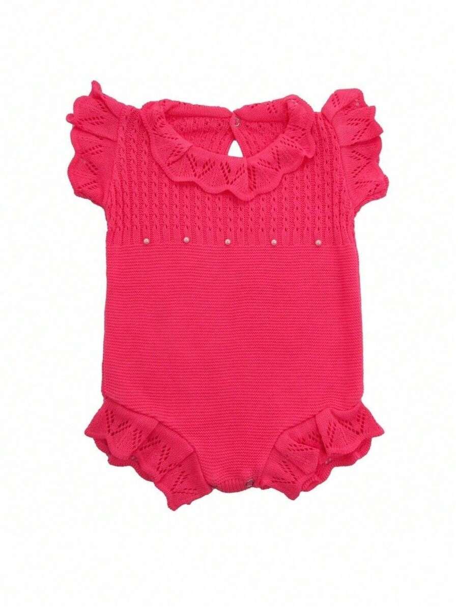 Knitted Romper With Ruffle On Sleeves And Legs - Màu Hồng Tươi - Xem 1