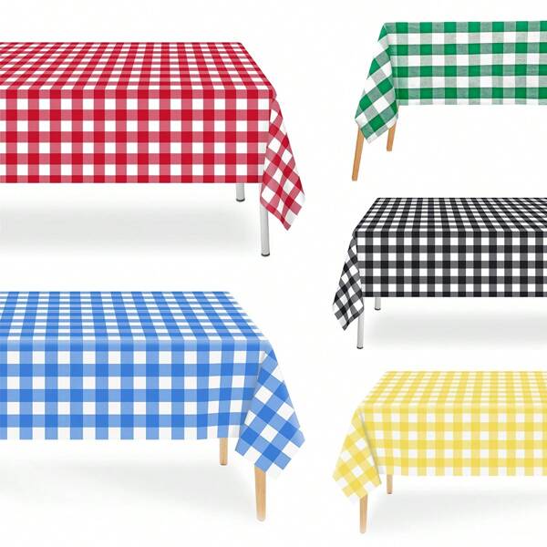 1pc Plaid Tablecloth, Simple Red, Blue & Yellow Grid Pattern, Polyester Tablecloth Suitable For Indoor Dining Table Decor, Birthday Party Supplies