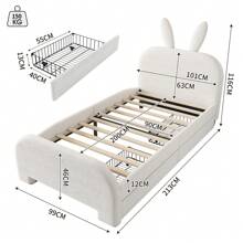 Letto a piattaforma per bambini Okwish, misura 90x200cm, con rete a doghe e due cassetti, letto imbottito per giovani, letto singolo funzionale con testiera a forma di coniglio (senza materasso), adatto per ragazzi e ragazze - Bianco - Visualizzare 5