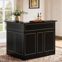 Tribesigns Tribesigns Bar Cabinet, L-Shaped Home Bar Table With Stemware Racks, 4-Tier Corner Bar Unit Liquor Wine Bar Table Reception Desk For Home Pub, Black