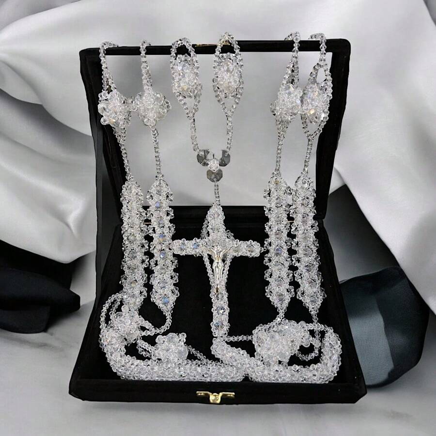 Lazo De Cristal Importado, Mancuerna Para Boda.Cristal Artificial - Blanco - Ver 1