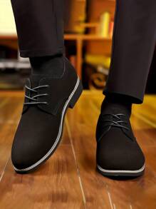 PLUS SIZE Mens Durable Solid Derby Shoes - Premium PU Leather, Superb Grip, Comfortable Lace-Up, Stylish Semi-Formal For Outdoor Casual Wear - 黑色 - 查看 3