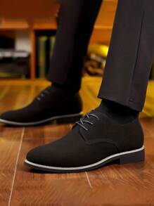 PLUS SIZE Mens Durable Solid Derby Shoes - Premium PU Leather, Superb Grip, Comfortable Lace-Up, Stylish Semi-Formal For Outdoor Casual Wear - 黑色 - 查看 4