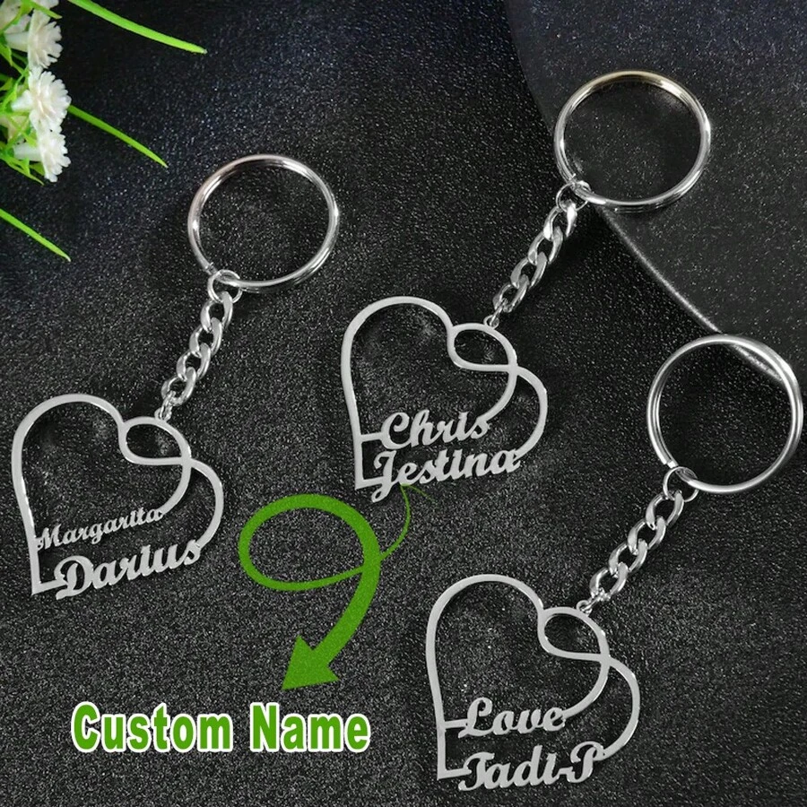 Personalized Two Names Heart Keychain | Custom Name Key Chain ...