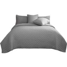 3 Piece Bedspread Embossed Pattern For All Season 220 X 240CM Soft Microfiber Reversible Patchwork Beddings Set Luxury Quilted Bed Throw For Bedroom Decor Reversible Coverlet - Light Grey - View 3