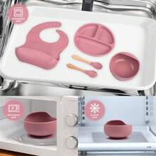Silicone Baby Cutlery 8 Pieces Children's Cutlery Kit With Suction Cup Straw Spoon Bib Fork - 米色 - 查看 2