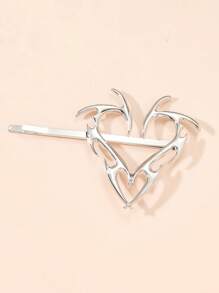 1个/2个小众几何Y2K复古设计高端金属心形发夹，个性爪夹，适合外出、情人节、发饰、学习用品、发卡 - 銀色 - 查看 9