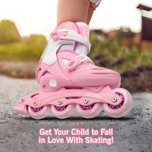 Patines en línea para niñas y niños, patines con ruedas con luces led de 4 tamaños ajustables para niños y niñas principiantes, juegos deportivos interiores y exteriores, rosa, morado - Rosa - Ver 9
