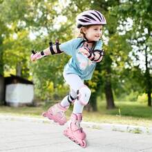 Patines en línea para niñas y niños, patines con ruedas con luces led de 4 tamaños ajustables para niños y niñas principiantes, juegos deportivos interiores y exteriores, rosa, morado - Rosa - Ver 6