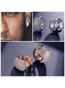 Promotion Of Men's And Women's Hip Hop Hoop Earrings With Feathers Zirconia And Neymar Gold Plated - 金色 - 查看 5