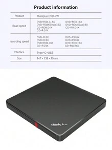 Lenovo 适用于 Thinkplus 的磁盘刻录机、USB 外置驱动器、CD/DVD、TX800 - 黑色 - 查看 6