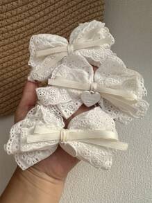1件/2件套“白茶之恋”蕾丝白色蝴蝶结发夹，女士侧夹洛丽塔发卡，情人节发饰，爪夹发夹，发卡，学生用品，优雅，学院风，冬季女装，蝴蝶结，可爱，头部配饰 - 米色 - 查看 18