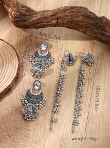 2pcs 2024 New Bohemian Style Women Jewelry Earrings - 1 Pair Vintage Finish Zinc Alloy Earrings With White/Black/Green Rhinestones & Faux Pearl Beads Tassel Design, Perfect For Daily Wear And Gifting