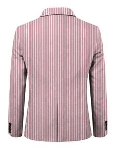 Men's Pink Striped Simplistic Elegant Business Casual Blazer Jacket - Pink - View 2