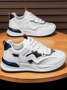 Men's Casual Canvas Boat Shoes, Comfortable Breathable Flat Sneakers, Fashion Student Shoes, Korean Style PU Leather Skateboarding Shoes - White - View 3