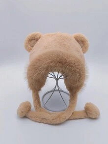 1 件女士羊毛护耳帽，带熊耳朵设计，秋冬款 - 彩色 - 查看 10