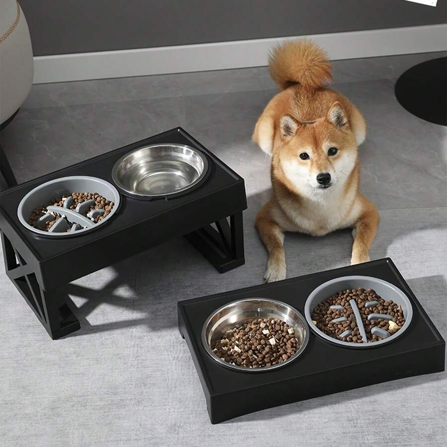 1 套可调节升高爱狗人士和狗妈妈爱双碗，升高慢速喂食器爱狗人士和狗妈妈爱食碗且不溢出爱狗人士和狗妈妈爱水碗带防滑坚固支架，高度可调防滑喂食和饮水碗适用于小型中型大型爱狗人士和狗妈妈爱猫人士和猫妈妈爱颈部保护