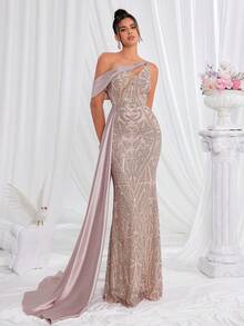 Đầm Maxi dự tiệc hở lưng không tay có chi tiết ngọc trai gợi cảm thanh lịch dành cho nữ - Rượu sâm banh - Xem 5