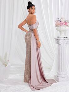 Đầm Maxi dự tiệc hở lưng không tay có chi tiết ngọc trai gợi cảm thanh lịch dành cho nữ - Rượu sâm banh - Xem 6