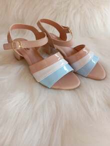 Women's Low Heel Sandals In Multicolored Patent Leather - Màu xanh lam - Xem 3