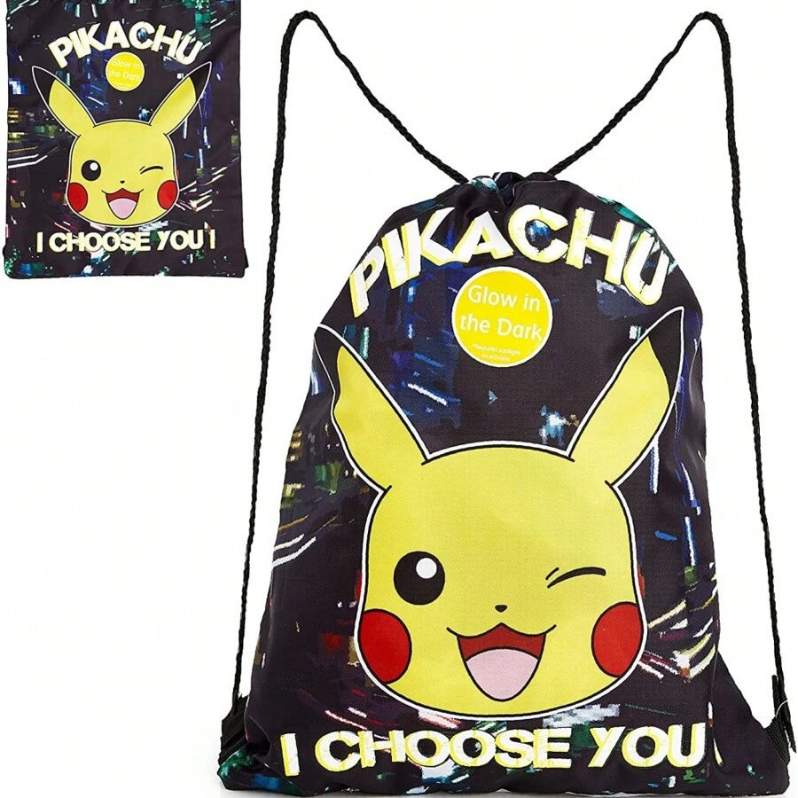 Pikachu Drawstring Bag Glow In The Dark Bag - Black - View 1