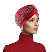 1件装时尚优雅水钻蝴蝶结头巾帽轻盈弹力涤纶头巾女士睡眠帽 - A - 查看 13